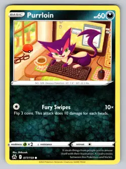 Purrloin 077/159 Common Crown Zenith Pokemon Lightly Played - Image 1
