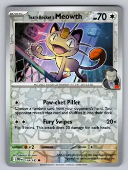 Team Rocket's Meowth 149/182 Common Destined Rivals Pokemon Reverse Holo LP - Image 1