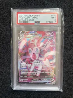 2021 Pokemon SwSh Evolving Skies #075 FA Sylveon VMax PSA Mint 9 CLEAN!! - Image 1