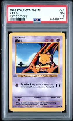 1999 Pokemon Base Set Abra #43 1st Edition PSA 7 - Image 1