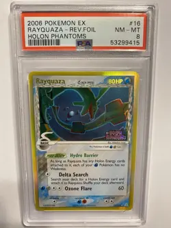 Pokemon TCG 2006 Rayquaza Rev. Holo EX Holon Phantoms Card 16/110 PSA 8 - Image 1