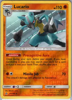 Lucario 67/156 Holo Rare Ultra Prism Pokemon Reverse Holo Lightly Played - Image 1