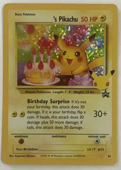 Pokemon Pikachu TCG Holo Rare Birthday Celebrations Card #24 - Image 1