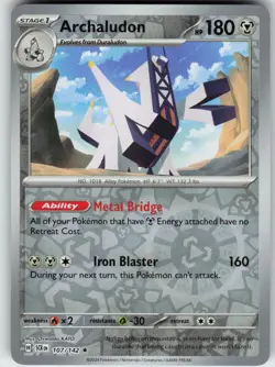 Archaludon 107/142 Rare Stellar Crown Pokemon Reverse Holo Near Mint - Image 1