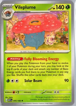 Vileplume 045/165 Rare 151 Pokemon Lightly Played - Image 1