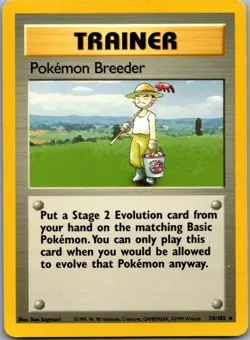 Pokemon Breeder 76/102 Rare Base Set Unlimited Pokemon Moderately Played - Image 2