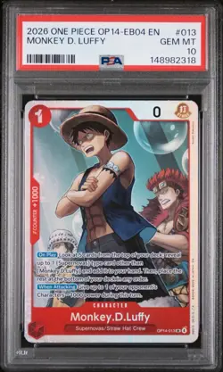 ONE PIECE MONKEY D. LUFFY 2026 THE AZURE SEA'S SEVEN #013 PSA 10 RARE FOIL - Image 1