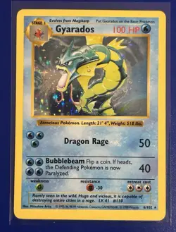 Pokemon TCG Gyarados Shadowless Base Set Holo Rare Card 6/102 LP Condition - Image 1