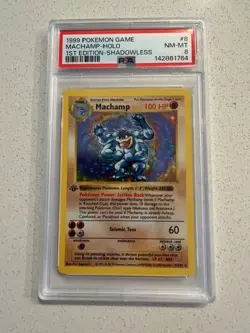 1999 POKEMON BASE SET 1ST EDITION-SHADOWLESS #8 MACHAMP-HOLO PSA 8 - Image 1
