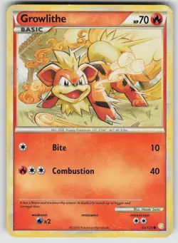 Growlithe 65/123 Common HeartGold & SoulSilver Pokemon Heavily Played - Image 1