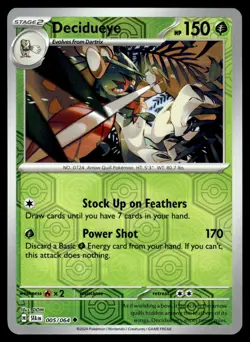 Decidueye 005/064 Uncommon Shrouded Fable Pokemon Reverse Holo Near Mint - Image 1