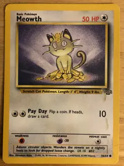 1999 Wizards Pokemon TCG Meowth 2nd Edition Base Set Card 56/64 Low-Grade - Image 1