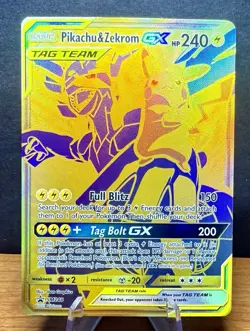 Pokemon Pikachu and Zekrom GX Tag Team Gold Full Art Promo Card SM248 - Image 1