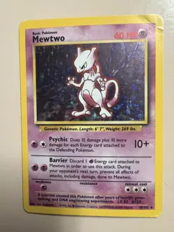 Wizards of The Coast Mewtwo 10/102 Base Set Holo Rare Unlimited Pokemon Card! - Image 1