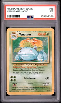 1999 Pokemon Base Set Venusaur Holo Card #15 PSA 1 - Image 1