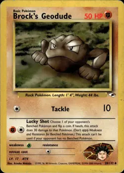 Brock's Geodude 38/132 Uncommon Gym Heroes Pokemon Unlimited Damaged - Image 1