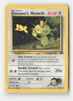 Giovanni's Meowth 43/132 Uncommon Gym Challenge Pokemon Unlimited Damaged - Image 1
