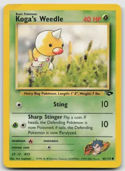 Koga's Weedle 82/132 Common Gym Challenge Pokemon Unlimited Damaged - Image 1