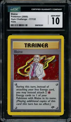 2000 Pokemon Blaine Trainer #17 Gym Challenge Holo Rare CGC 10 GEM MINT - Image 1
