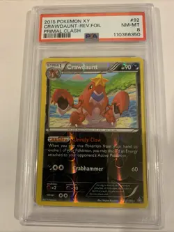 PSA 8 2015 Pokemon XY Crawdaunt - Reverse Holo Primal Clash #92 - Image 1