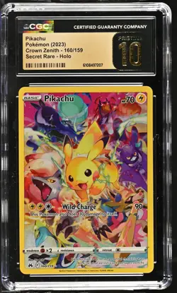 2023 Pokemon Crown Zenith #160/159 Pikachu Secret Rare Holo CGC 10 PRISTINE - Image 1