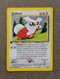 Pokemon Card 2001 1ST EDITION DELIBIRD Holo 5/64 Neo Revelation Vintage Played - Image 2
