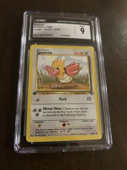 1999 Pokemon Jungle 1st Edition #62 - Spearow CGC 9 Mint - Image 1
