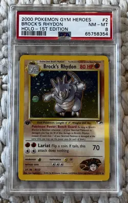 Brock's Rhydon *Holo Swirl* 1st Edition PSA8 Pokemon Card - Gym Heroes #2/132 - Image 1
