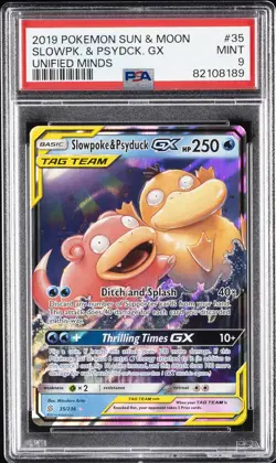 2019 POKEMON SUN & MOON UNIFIED MINDS #35 SLOWPOKE & PSYDUCK GX PSA 9 - Image 1