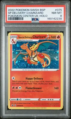 Pokemon Special Delivery Charizard SWSH075 2022 Promo Swirls UK PSA 8 - Image 1
