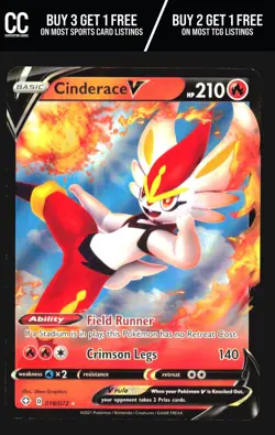 Pokemon Shining Fates #018/072 Cinderace V Ultra Rare,Holo - Image 1