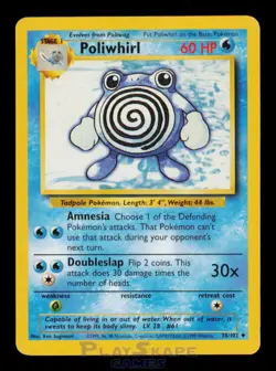 Pokemon Card Poliwhirl 38/102 Base Set Unlimited Uncommon Vintage WOTC LP 1999 - Image 1