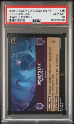 URSULAS LAIR LORCANA 35 P1 LEAGUE PROMO FOIL PSA 10 Organized Play LOW POP - Image 1