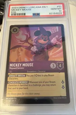 Lorcana Mickey Mouse Wayward Sorcerer 51/204 *FOIL* PSA 10 - Image 1