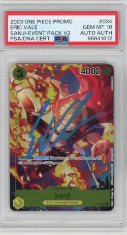 PSA Gem Mint 10 Autographed Eric Vale Sanji P-034 Promo One Piece TCG 2023 - Image 1