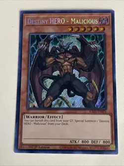 Yugioh Destiny HERO Malicious x 3 - 1st Edition Secret Rare NM - Free Holo Card - Image 2