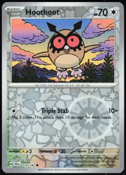 Hoothoot 114/142 Common Stellar Crown Pokemon Reverse Holo Near Mint - Image 1