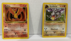 SET of 2: 1999 Fossil Pokemon Cards: MOLTRES #27/62 & AERODACTYL **HOLO** #1/62 - Image 1