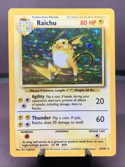 Pokemon TCG Raichu Base Set Unlimited Holo Rare 14/102 VTG WOTC 1999 MP+ - Image 1