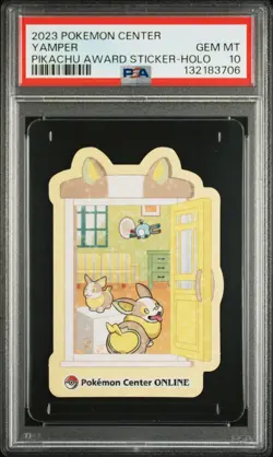 2023 POKEMON CENTER PIKACHU AWARD DELIVERY! STICKER HOLO YAMPER PSA 10 - Image 1