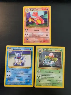 Lot 3 Cartes Pokemon Starters Reptincel Carabaffe Herbizarre Set de Base /102 FR - Image 1
