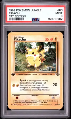 1999 Pokemon Jungle #60 Pikachu 1st Edition PSA 9 - Image 1