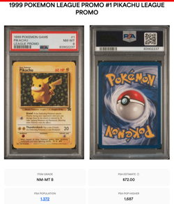 1999 Pokemon League Promo #1 - "Ivy" Pikachu - MINT - PSA 8 RARE TCG TRU - Image 1