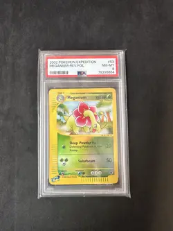 PSA 8 NM-MT 2002 POKEMON EXPEDITION SET MEGANIUM REVERSE HOLO CARD 53/165 - Image 1