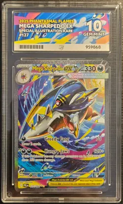 ⭐Ace 10 PERFECT SUBGRADES Mega Sharpedo ex 127/094 ⭐Phantasmal Flames Pokemon - Image 1