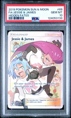 2019 POKEMON SUN & MOON HIDDEN FATES #68 FULL ART/JESSIE & JAMES PSA 10 - Image 1