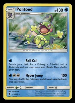 Politoed 25/145 Holo Rare S&M Guardians Rising Pokemon Card - Image 1