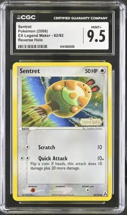 CGC 9.5 MINT+ Sentret 62/92 Reverse Holo 2006 Pokemon EX Legend Maker Pop 5 - Image 1