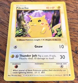 1999 Pokemon Base Set Shadowless Red Cheeks Pikachu 58/102 - LP - Image 1