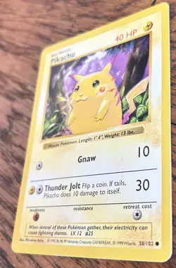 1999 Pokemon Base Set Shadowless Red Cheeks Pikachu 58/102 - LP - Image 3